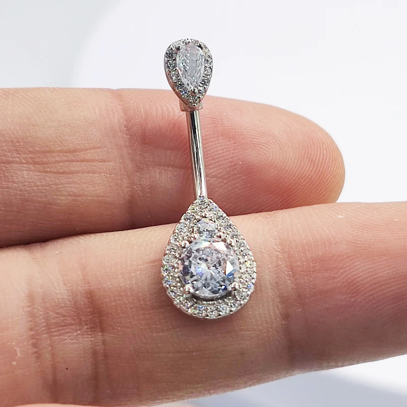 1pc 925 Sterling Silver Belly Button Rings for Women Clear CZ Navel Barbell Navel Bars Piercing Jewelry 240626