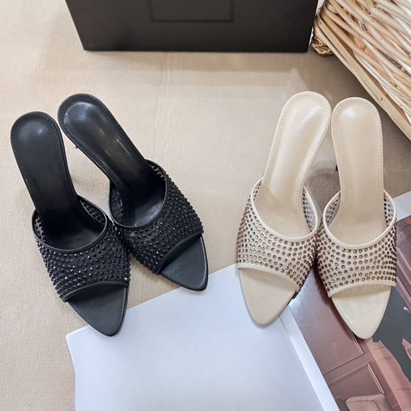 High heel slippers women wear new European and American sexy rhinestone pointed open toe sandals