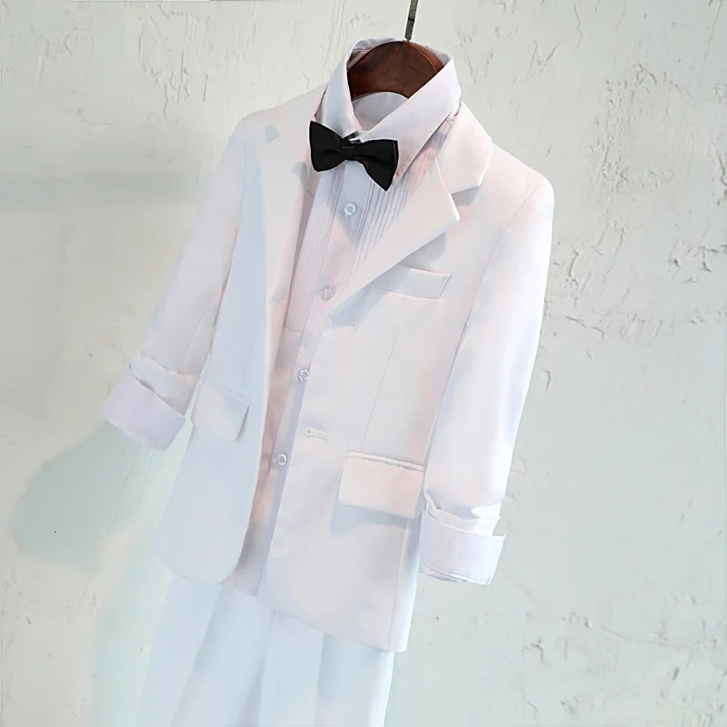Boys White Baptism Blazer Clothing Set Flower Boys Performance Wedding Dress Prom Pography Suit Teens Children Vest Costume 240626
