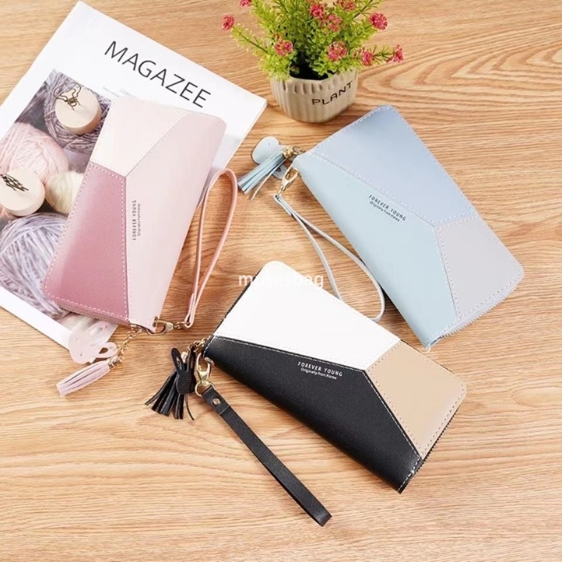 Designer Women's Fashionable and Fashionable New Handheld Bag Wallet Long Color Contrast Panel Zipper Tassel Practical Large Capacity Wallet Phon