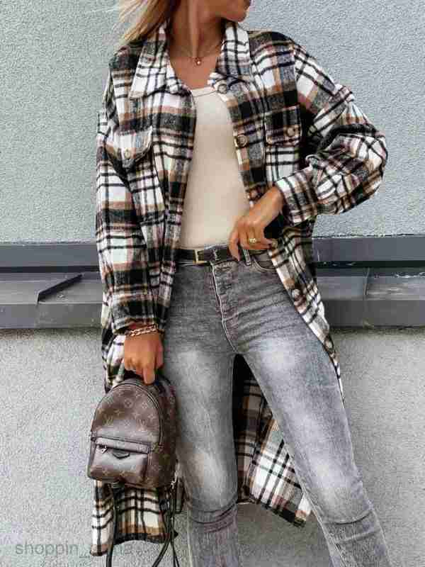 fashion Women Jackets Coats Fashionable New Extended Plaid Shirt Women's Coat