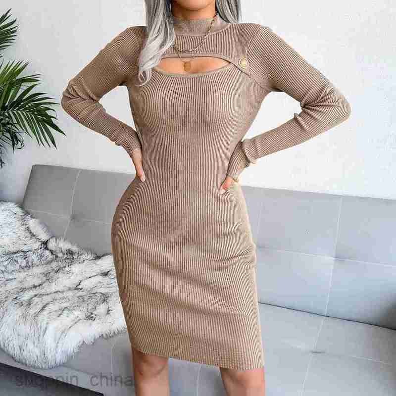Women Casual Dresses fashion dress style autumn and winter sexy hollow out Hip Wrap Skirt knitted dress women's wear