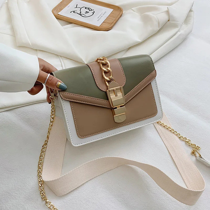 Fashion Women Chain Crossbody Bag Leisure Splice Small Square Shoulder Bag Luxury Design Messenger Bag Travel Purse and Handbag 240709