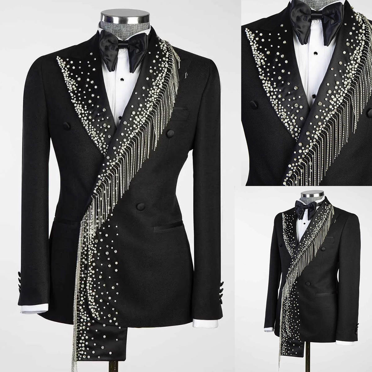 Luxury Men's Weeding Tuxedo Peaked Lapel Blazer Only One Jacket Rhinestone Tassel Beaded Coat Evening Party Prom Custom Made Suits