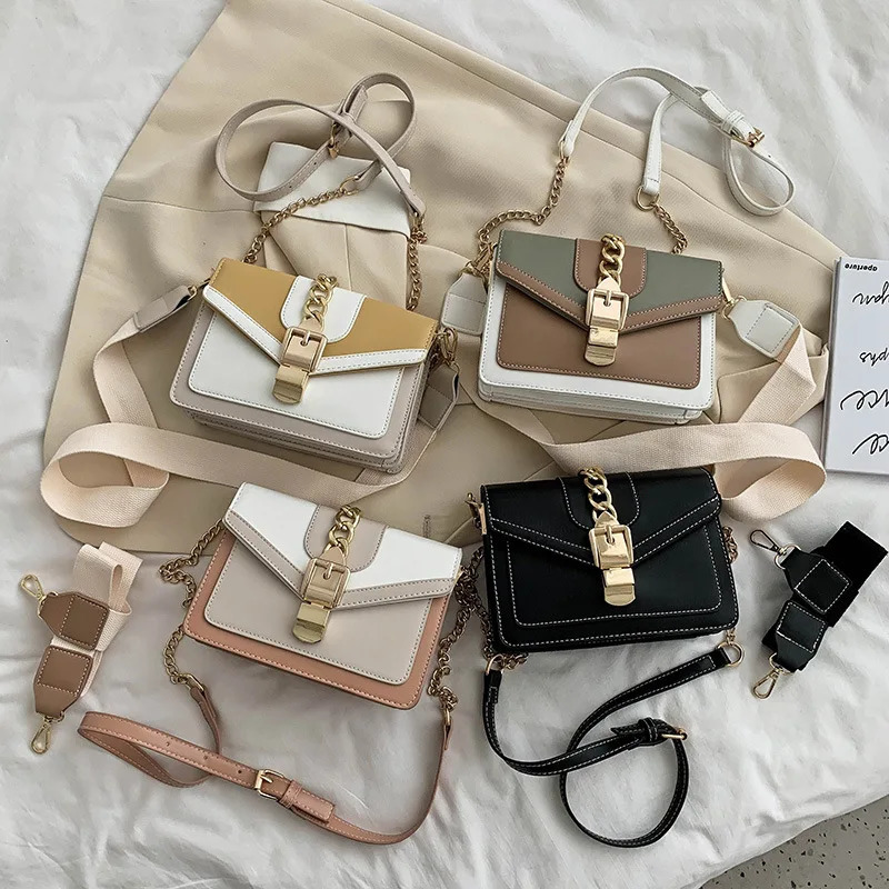 Fashion Women Chain Crossbody Bag Leisure Splice Small Square Shoulder Bag Luxury Design Messenger Bag Travel Purse and Handbag 240709