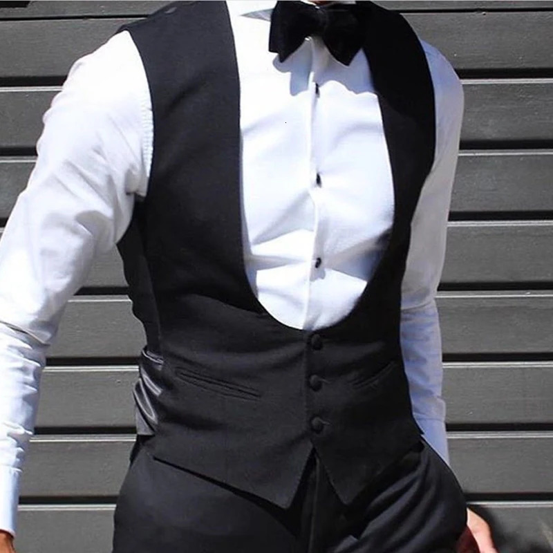 Black Men Vest for Wedding Groom One Piece Slim Fit Suit Waistcoat Solid Color Male Fashion Coat 240615