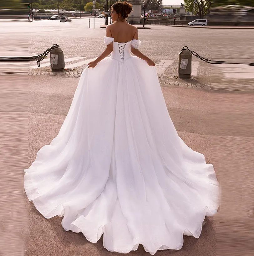 Blingbling Off the Shoulder Beading Crystal Sashes A-line Wedding Dress Court Train Bridal Gown Vestido de Noiva 2024 Robe Mariage