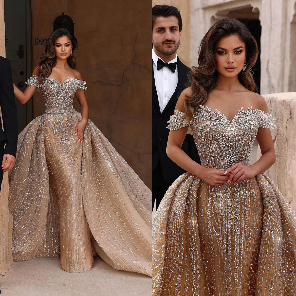 Charming Off The Shoulder Crystal Mermaid Wedding Dresses Elegant Beading Lace Bridal Gowns Custom Made Dress Vestido De Novia