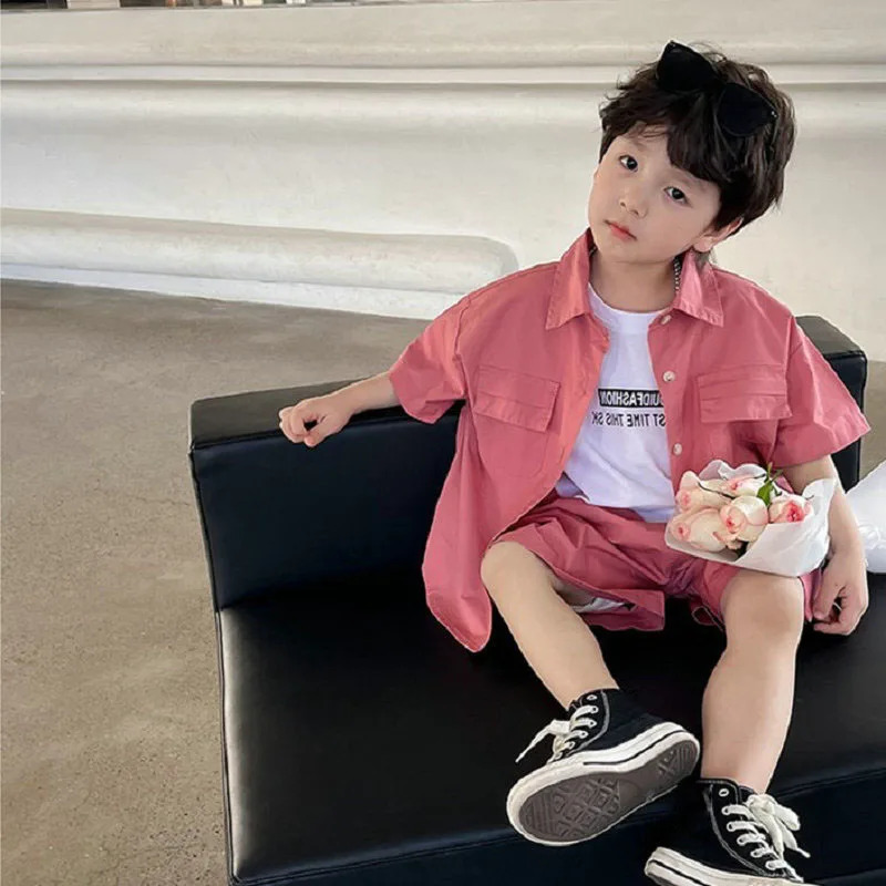 Summer Boys Clothing Sets Double Pocket Polo Neck Shirt Baby Shorts 2Pcs Casual Fashion Childrens Clothes Suits 27Y 240618