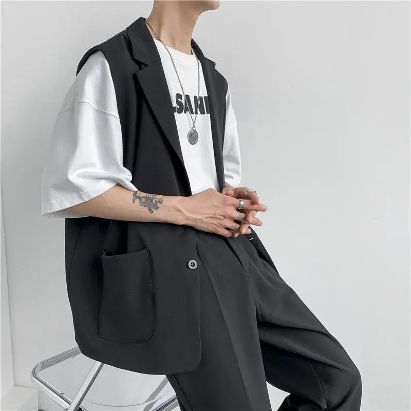 Spring Suit Vest Mens Fashion Gray Black Dress Jacket Men Suit Jacket Korean Loose Business Society Mens Blazer Vest M-2XL 240615