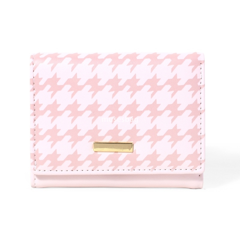 Fashionable Women's High end Fashionable Classic Wallet 30% Discount PU Cute Pattern Thousand Bird Grid Short Practical Multi functional Student 