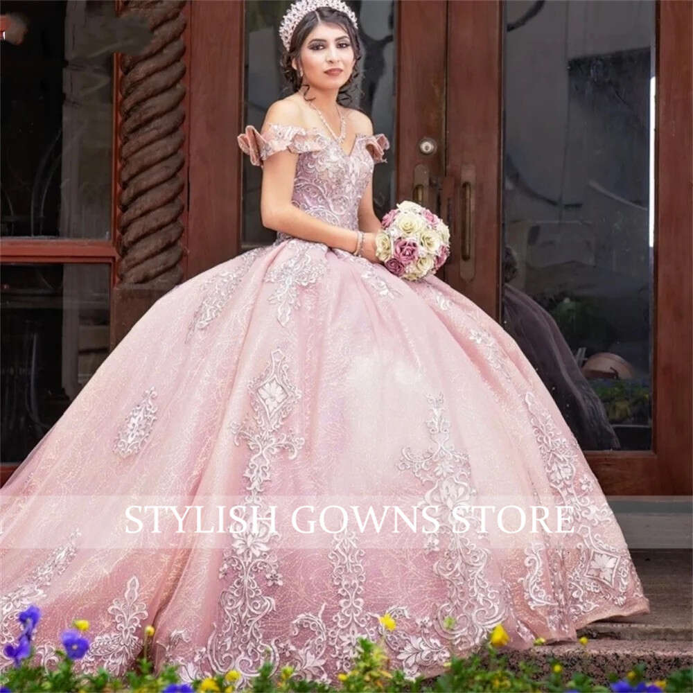 Mexico Pink Years Old Quinceanera Ball Romantic Appliqued Off Shoulder Sweet Graduation Dresses Evening Birthday Party Gown 0914
