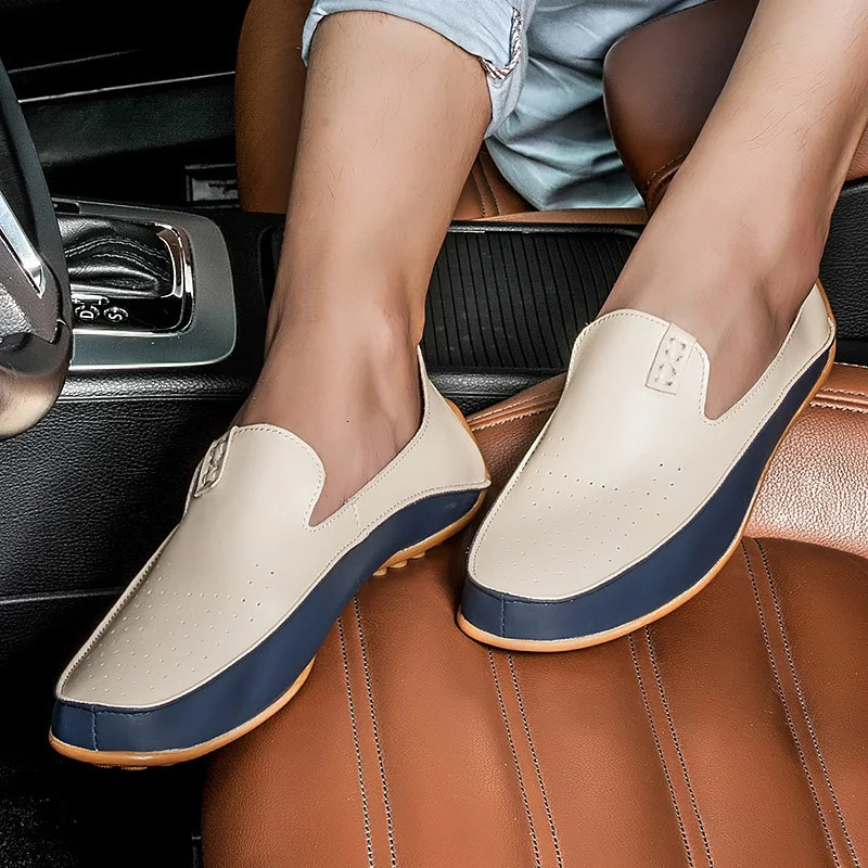 Italian Mens Boat Shoes Plus Size 47 Light Leather Mens Loafers Breathable Slip-on Casual Flats Men Driving Shoes Male 240626