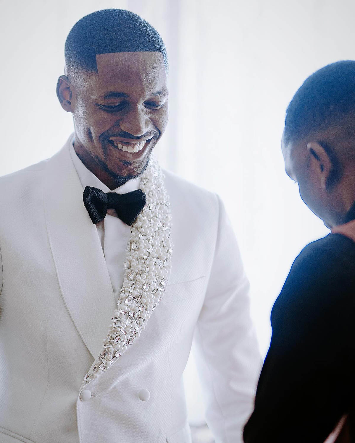 Fashion Men's Weeding Tuxedo Shawl Lapel Pearls Rhinestone Blazer 2 Pieces Set Coat Beaded Evening Party Prom Custom Made Suits Jacket+Pants