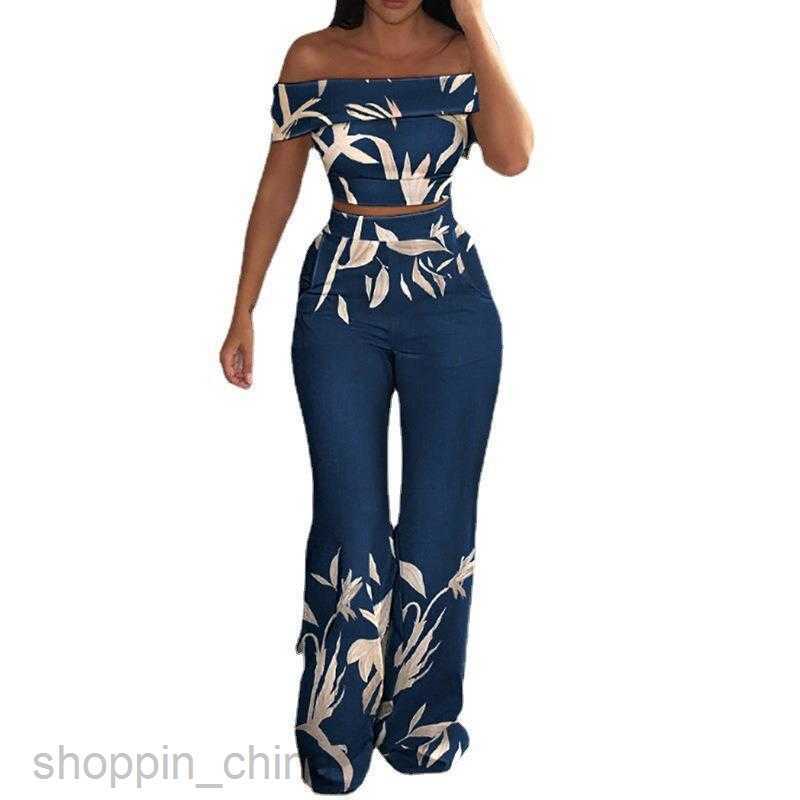 Women Two Piece Sets Pants Summer New Women's Wear Temperament Printed One Shoulder Top and Pants Loose Set 661