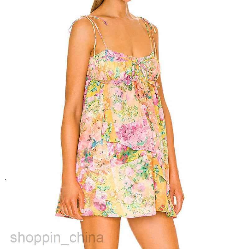 Basic Casual Dresses Women fashion Dress Summer New Women's Sexy Hanging Strap Lace up Printed High Waist Short Dress