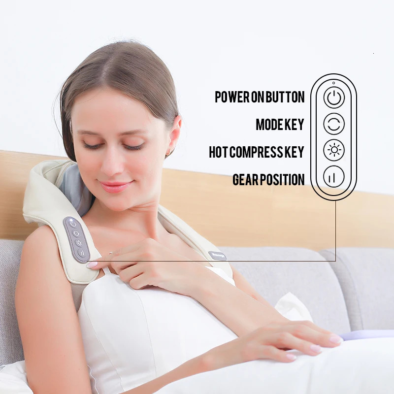 2024 Mini Shiatsu Neck Shoulder Massager Wireless with Heat Deep 5D Kneading Electric Body Massage Pillow Shawl For Pain Relief 240626