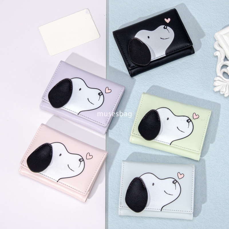 Designer Women's High end Classic Vintage Cute Card Bag with Leather Ears Fashionable PU Short 30% Fold Practical Lightweight Multi functional Wa