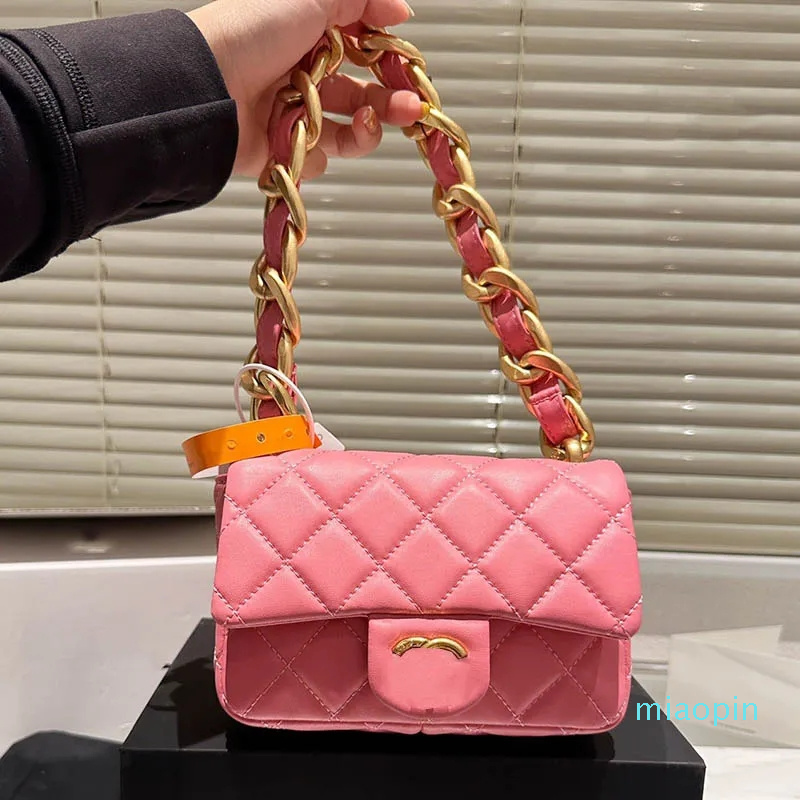 Vintage Chunky Chain Women Flap Shoulder Bag Gold Hardware Crossbody Trend Shopping Underarm Multi Pocket Zippy Wallet Card Holder Clutch 17 20CM