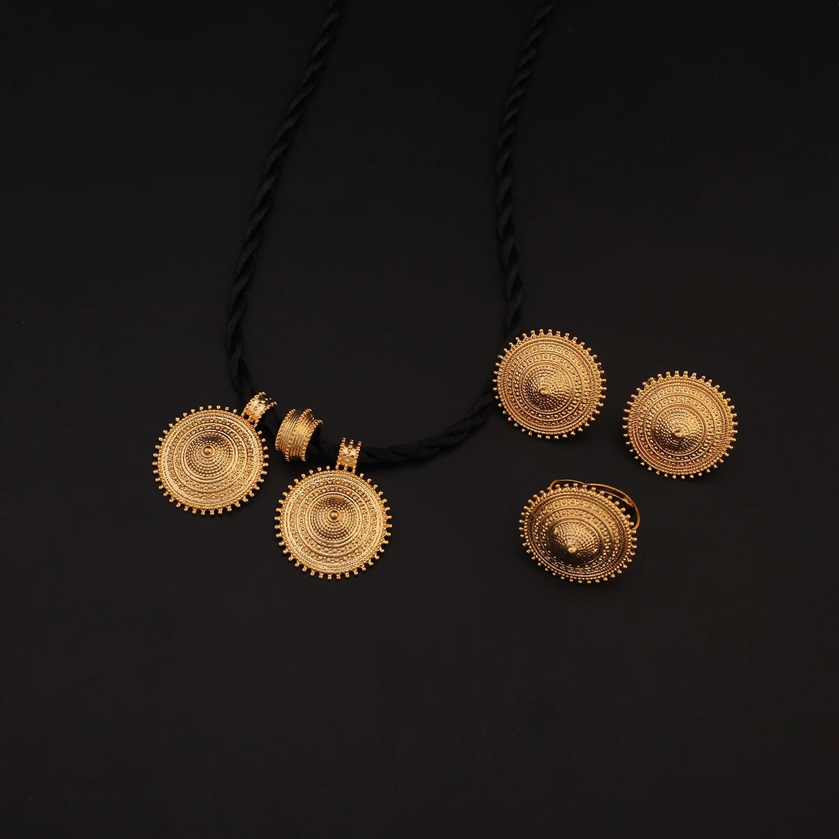 Silver Gold Color Ethiopian Fashion Rope Necklace Pendant Earrings Ring Habesha Wedding Jewelry Sets 240627