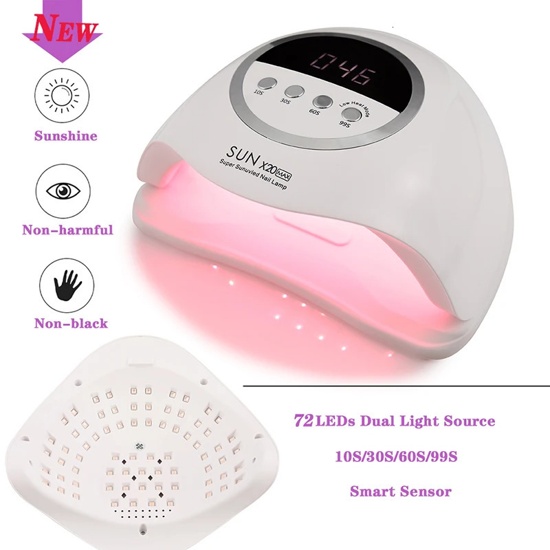 320W SUN X20MAX Nail Dryer Machine 72 LEDs UV LED Lamp for Nails Gel Polish Curing Manicure Lamp 10/30/60/99s Timer LCD Display 240626