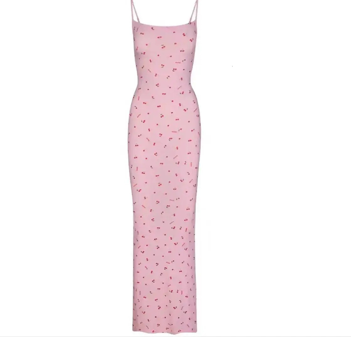 Kardashians Valentines Day Pink Cherry Full Sky Star Print Sling Dress Womens Long Skirt 240627