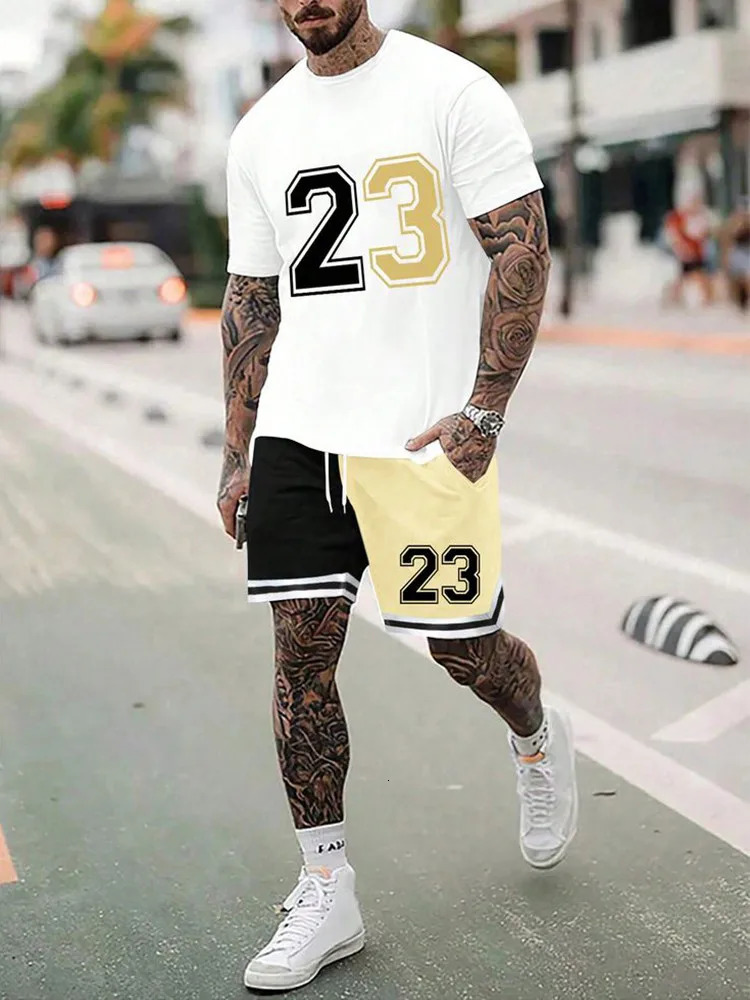 Casual T-Shirt Outfit Set Mens Tracksuit Set 3D Short Sleeve Suit Lightweight Hawaiian 2 Piece Street Wear Mens Clothing 240614