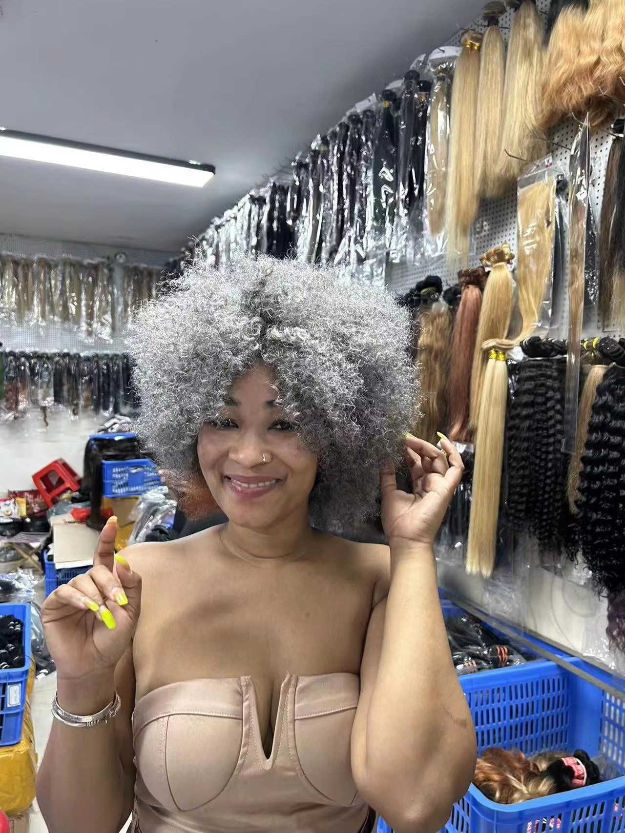 cheap price afro wig 100% human hair free shipping kinky straight Machine Made Wig 10inch Grey color for black women