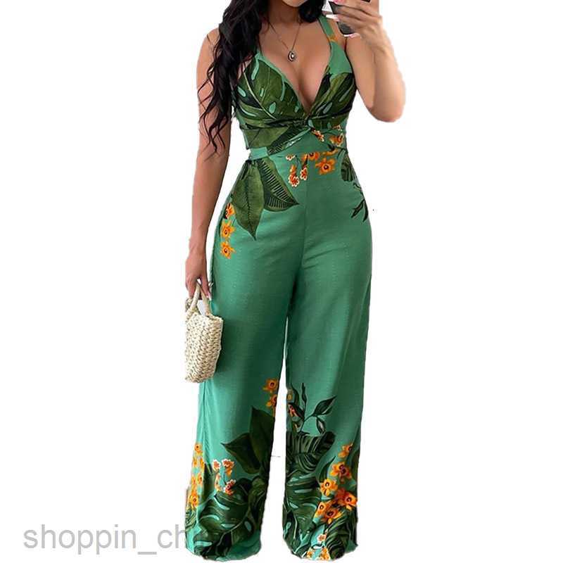 Women's Jumpsuits Rompers Women's Summer New Printed V-neck Slim Fit jumpsuit 661