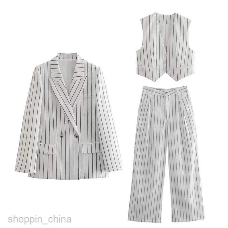 Basic Casual Dresses Women Summer New Women's striped suit jacket+vest pants set w050 9681