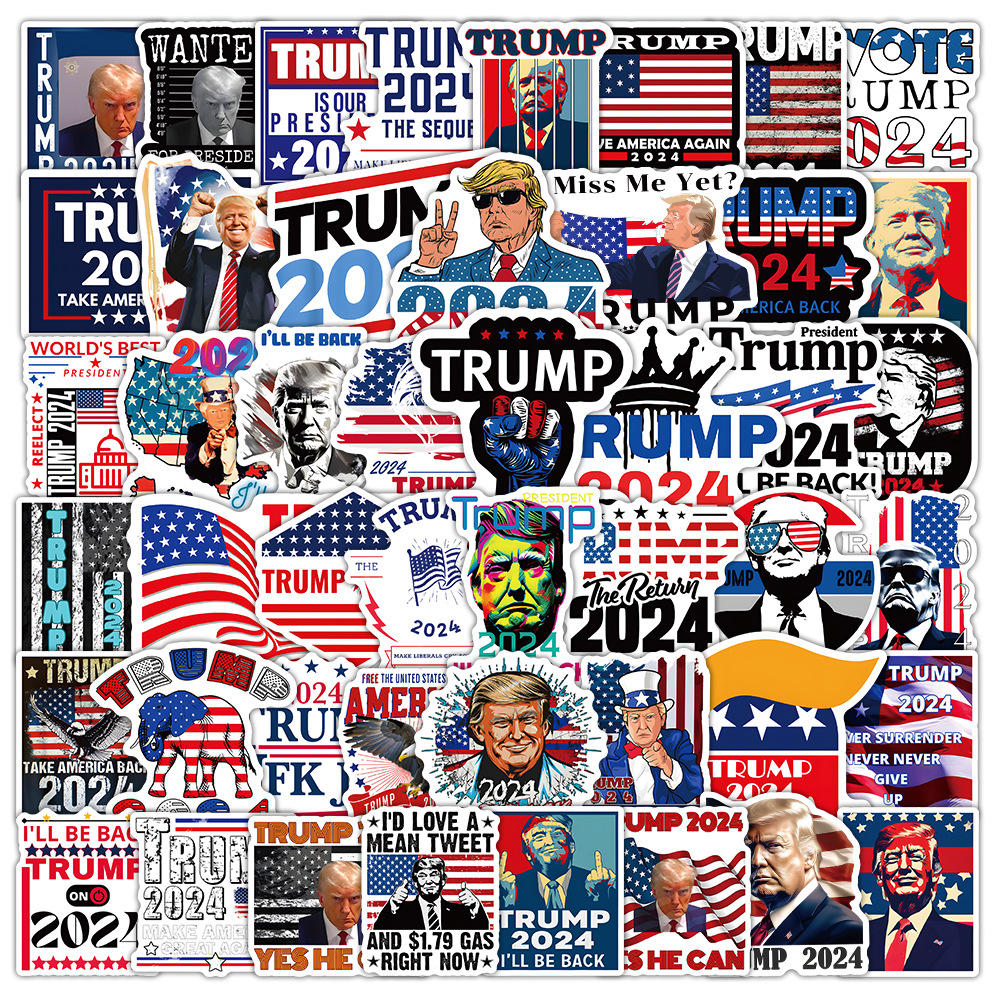 53pcs Trump 2024 Us Presidential Election Speech Stickers Funny Walls Laptop Luggage Fridge Suitcase Decals Decoration