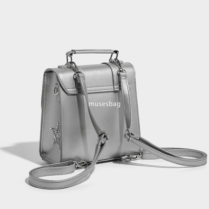 High quality silver shoulder bag for women's autumn new trendy student backpack single shoulder large capacity handbag niche travel bag
