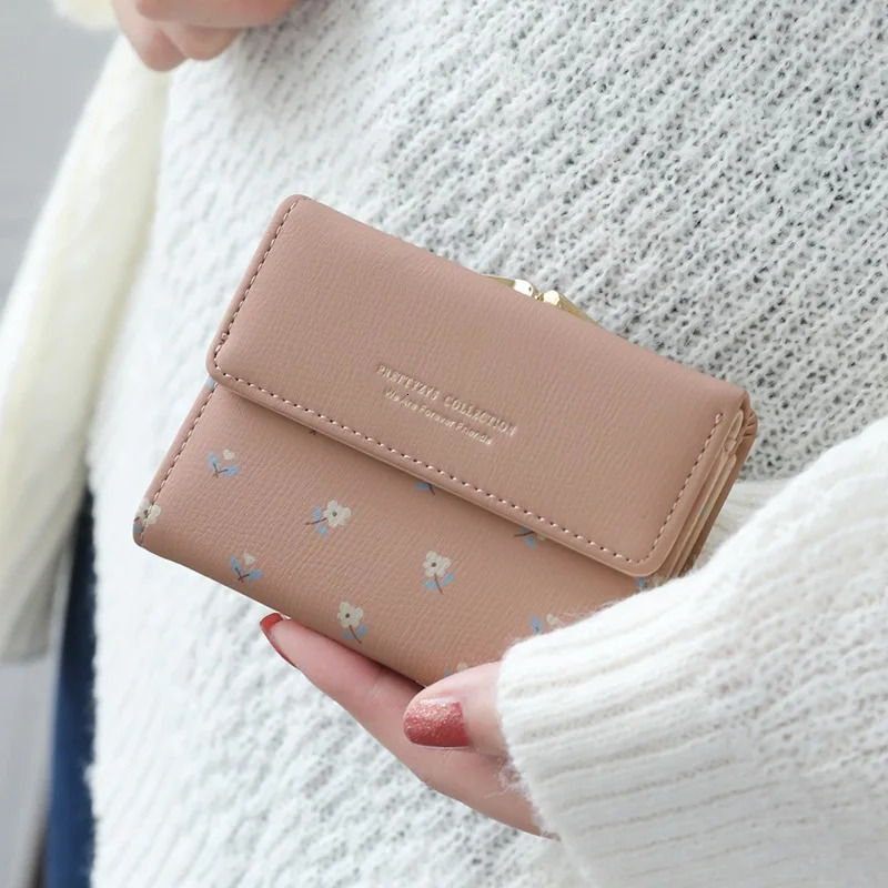 Flower Women Purse Leather Pocket Ladies Clutch Wallet Short Card Holder Cute Girls Cartera Mujer Coin Bag 240626