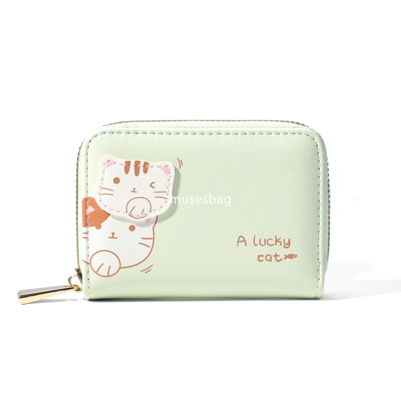 Fashionable women's classic retro new zipper mini cute Lucky cat avatar temperament multifunctional multi card slot women's organ PU card ba