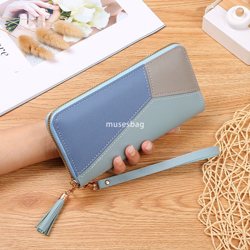 Designer Women's Fashionable and Fashionable New Handheld Bag Wallet Long Color Contrast Panel Zipper Tassel Practical Large Capacity Wallet Phon