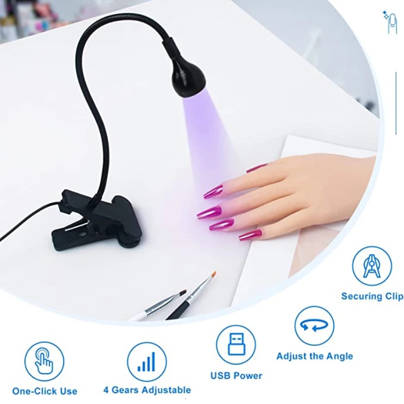 LED UV Light for Drying Gel Nail Polish Clip-On Flexible Desk Mini USB Nail Lamp Portable Nail Dryer Manicure Salon Tools 240626