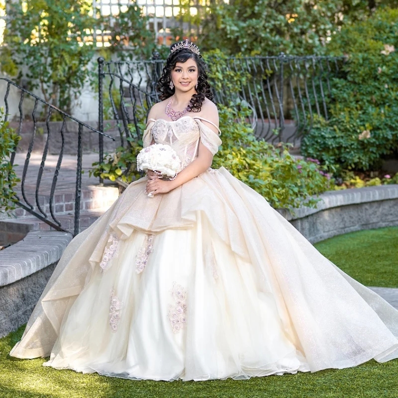 Ivory Shiny Quinceanera Dresses 2025 Sweetheart Applique Tull Birthday Ball Gown Sweet 16 Dress Vestidos De 15 Anos Quinceanera