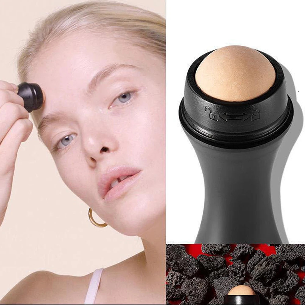 Face Oil Absorbing Roller Natural Volcanic Stone Pore Cleaning Oil Removing Massage Body Stick Makeup Face Skin Care Tool 240626