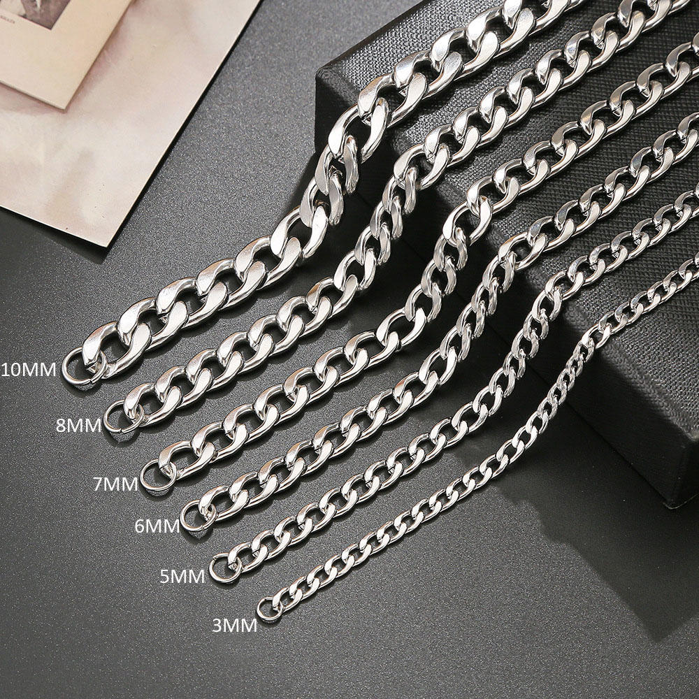 18K Gold Silver Titanium Steel Miami Cuban Necklace Stainless Steel Chain Necklace Necklace Curb Link Chain Necklaces for Men Women Hip Hop Fashion Je