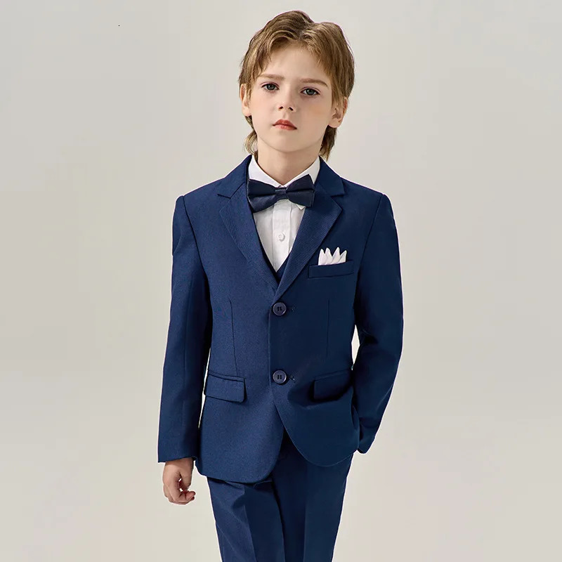 Boys Purple Jakcet Vest Pants Bowtie Evening Party Dress Children Wedding Pograph Suit Kids Ceremony Performance Costume 240626