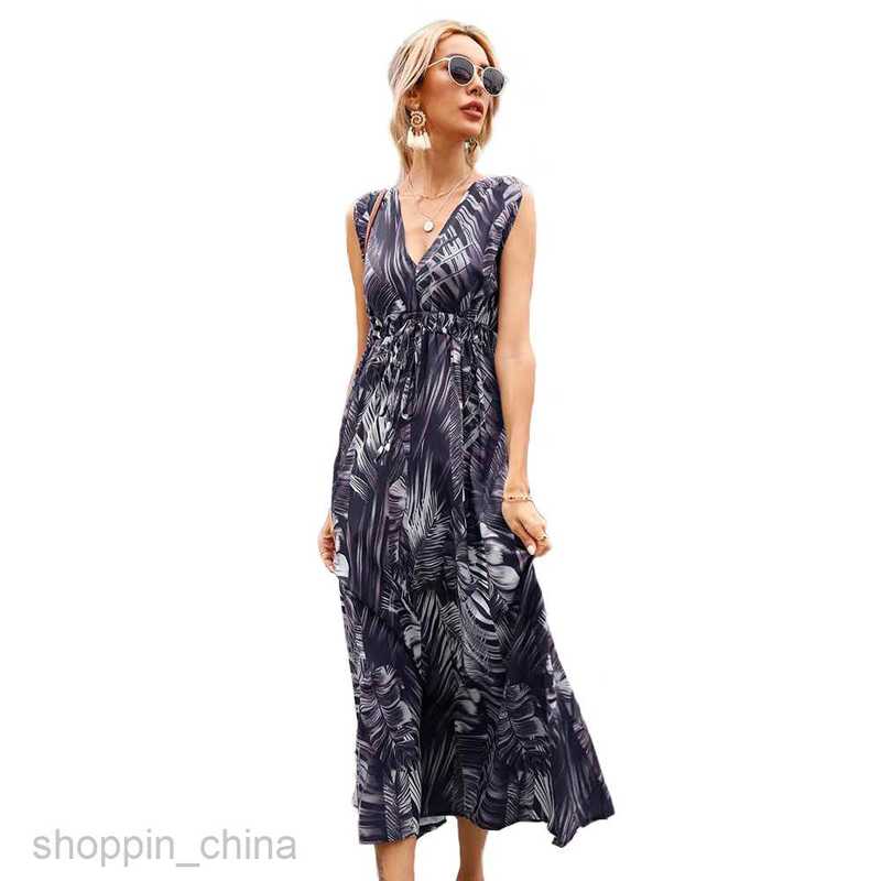 Basic Casual Dresses Women Dress Women's summer new print sexy V-neck sleeveless dress
