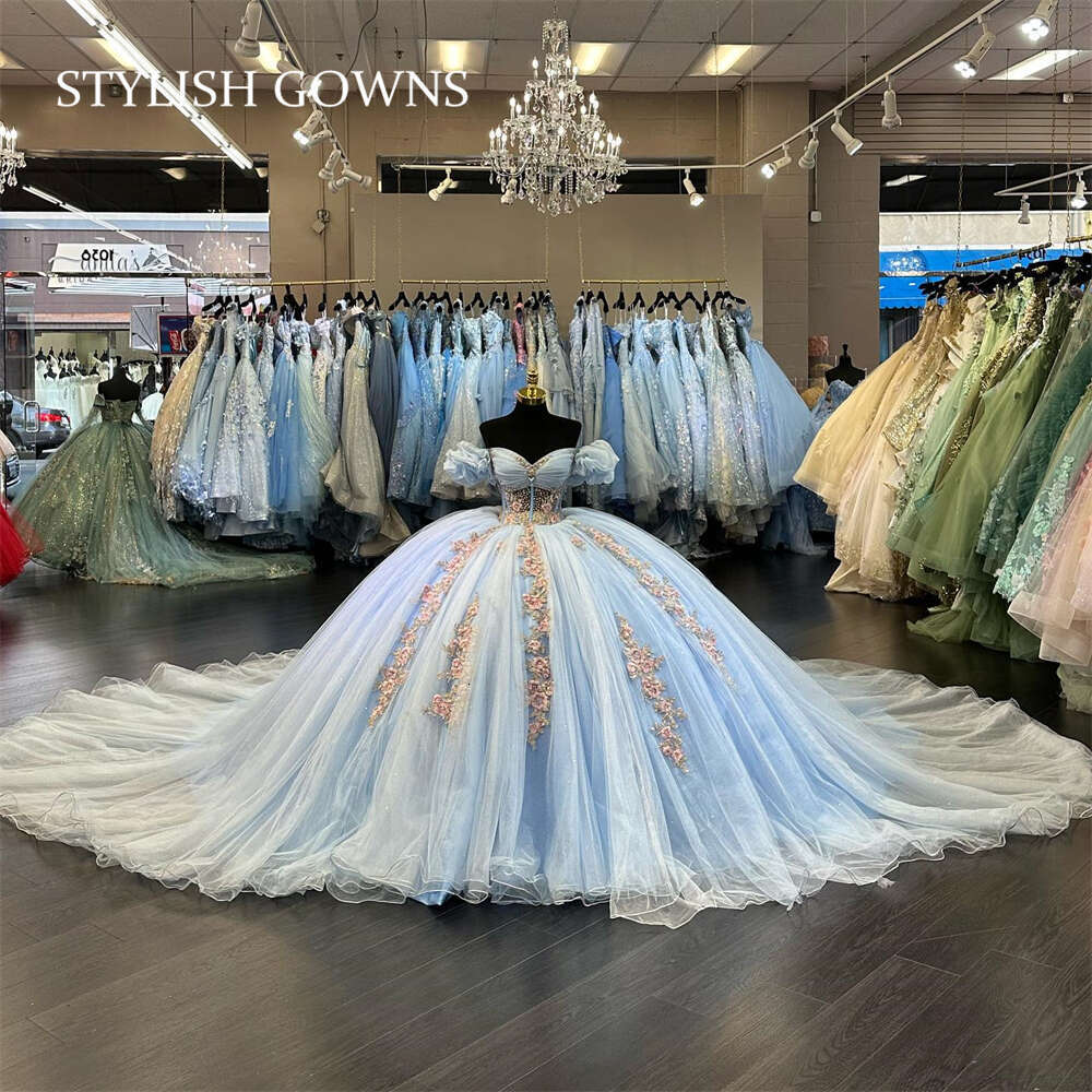 Mexico Off The Shoulder Ball Gown Quinceanera Dresses For Girls Beaded Appliques Party Gowns Pleats Sweet 16 15 0627