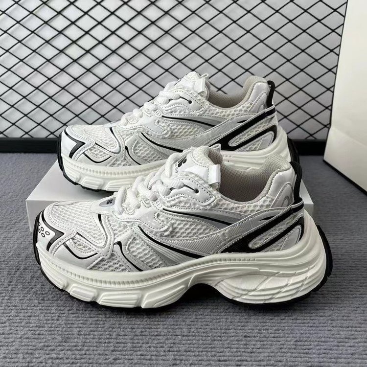 Daddy shoes female ins tide 2024 new spring and summer thick bottom sneakers mesh show feet small shoes silver casual shoes 232