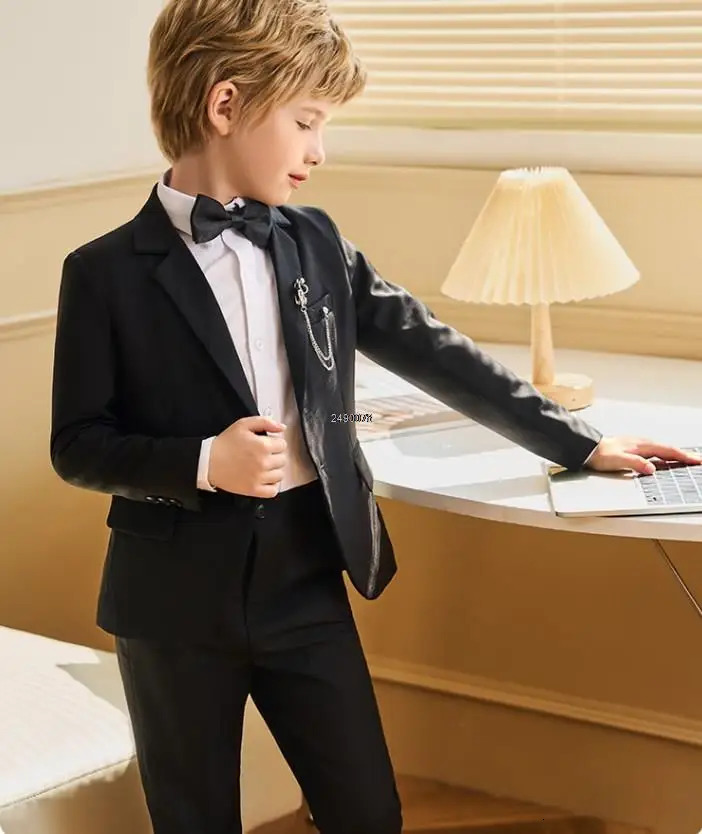 School Kids Formal 007 Clothing Set Children Performance Party Dance Show Costume Boys Black Graduation Ceremony Pograph Suit 240626
