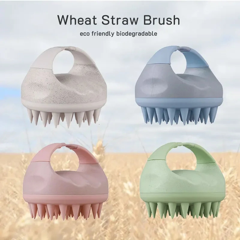 Scalp Brush Massager Sculp Scrubber Brush Wheat Straw Biodegradable Silicone Shampoo Brush Hair Scalp Massager For 240626