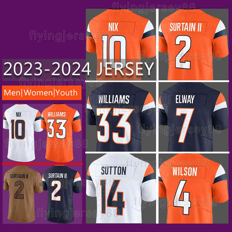 10 Bo Nix Football Jersey 7 John Elway Javonte Williams Patrick Surtain II Steve Atwater Ed McCaffrey Garett Bolles Demaryius Thomas Kris Abrams-Draine Troy Franklin