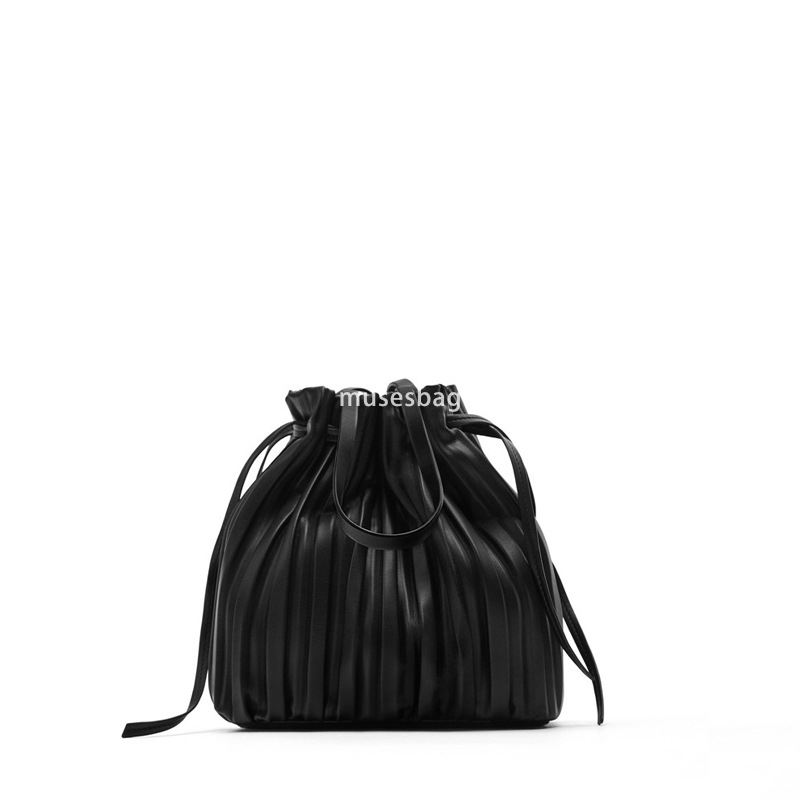 Women's Bag New High Quality Large Capacity Versatile Mini Bucket Bag High Quality Small Pleated Strap Mouth Single Shoulder Crossbody Handbag