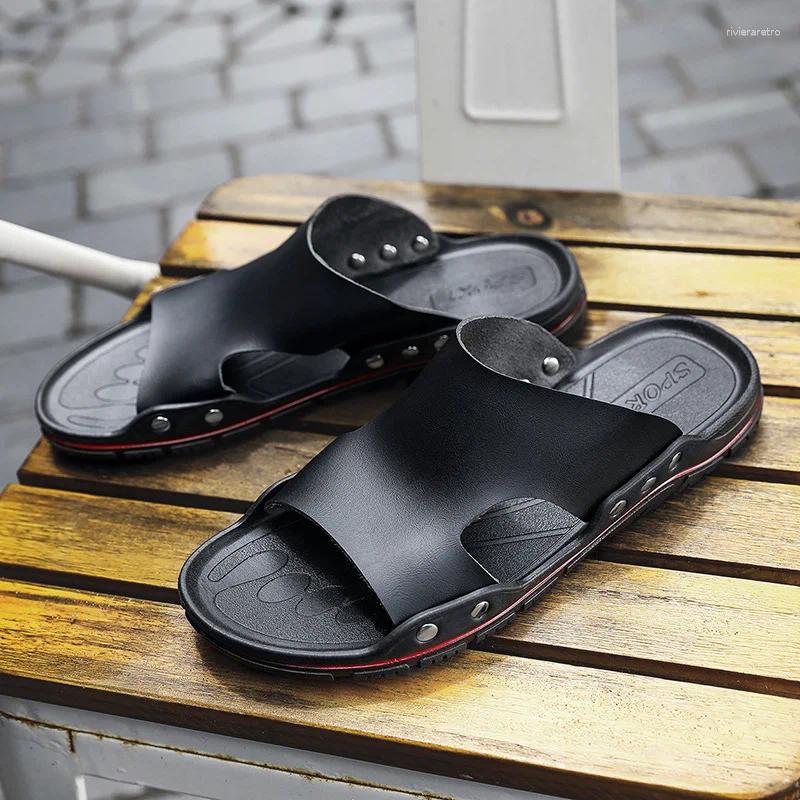 Slippers Mazefeng Casual 2024 Men Sandals Shoes Summer Flip ps Beach Leather Sandalias atos Hombre