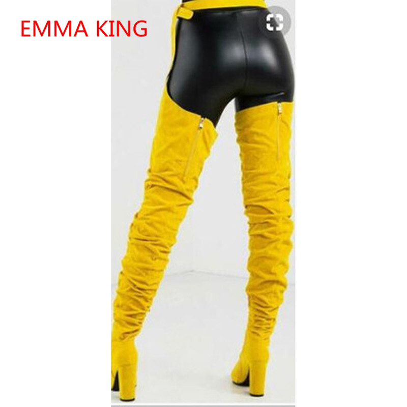 Fashion Buckle Belted Over The Knee Women Winter Autumn Chunky Heels Pants Thigh High Boots Ladies Shoes
