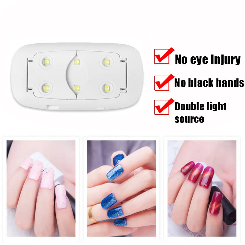 6W Mini Nail Dryer Machine Portable 6 LED UV Manicure Lamp Home Use Nail Lamp For Drying Nails Polish Varnish With USB Cable 240626